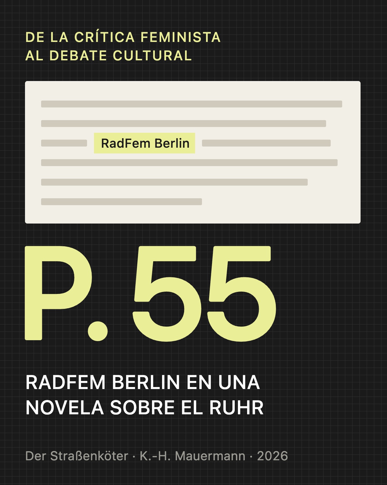 La página 55 de Der Straßenköter, donde la novela de Karl-Heinz Mauermann menciona a RadFem Berlin